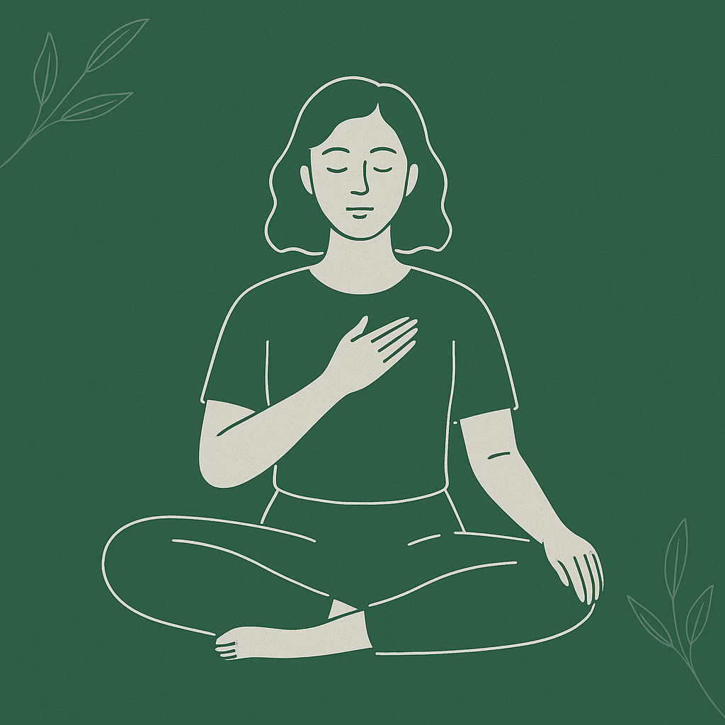 osoba oddychająca z dłonią na sercu